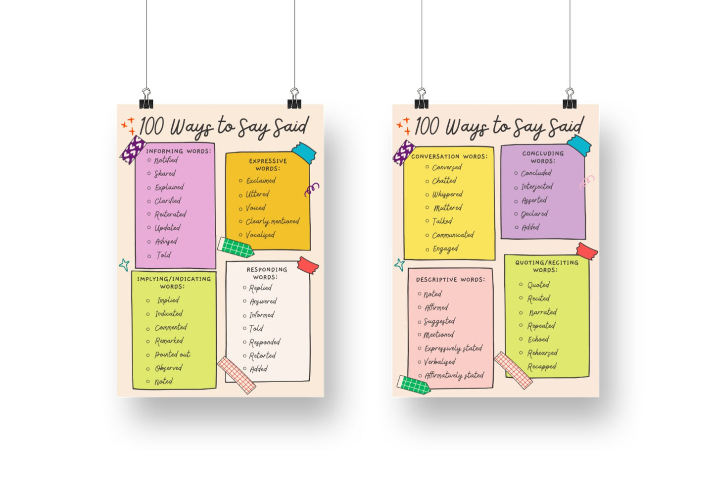 100 Ways to Say 'Said' Posters and Activity Worksheet Bundle | English Poster | | Printable | English Poster | Vocabulary Poster | Spelling Poster | Classroom Decor | Teacher Resource