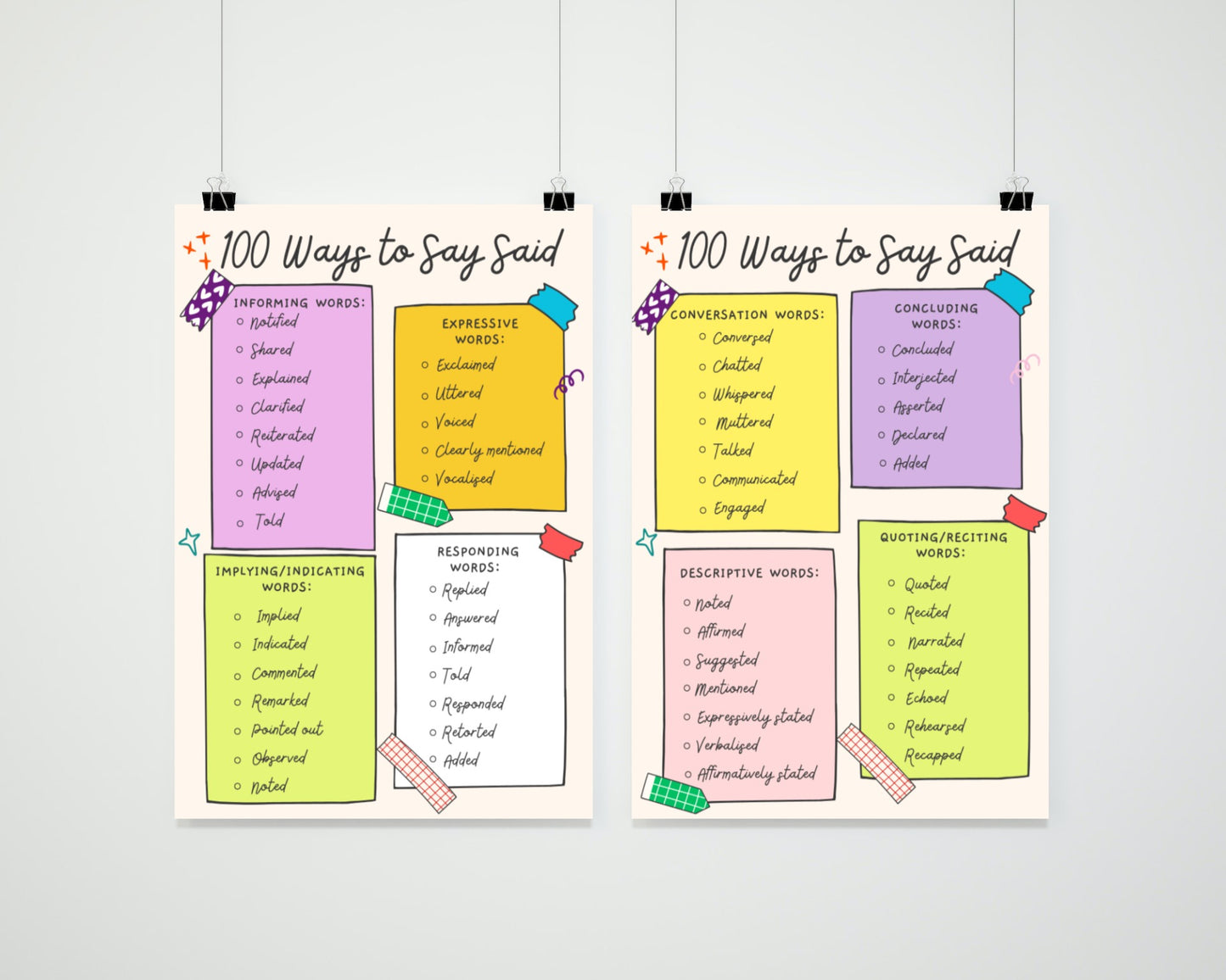 100 Ways to Say 'Said' Posters and Activity Worksheet Bundle | English Poster | | Printable | English Poster | Vocabulary Poster | Spelling Poster | Classroom Decor | Teacher Resource