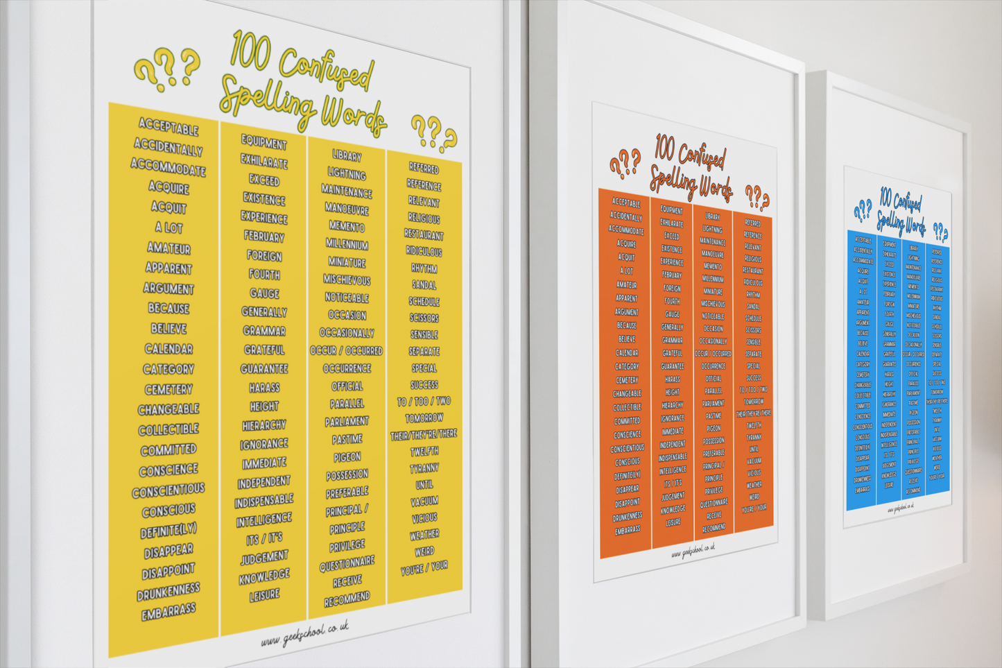 100 Confused Spelling Words | Bright Colours | Spelling Printable | Vocabulary Printable | Classroom Decor | Teacher Resources
