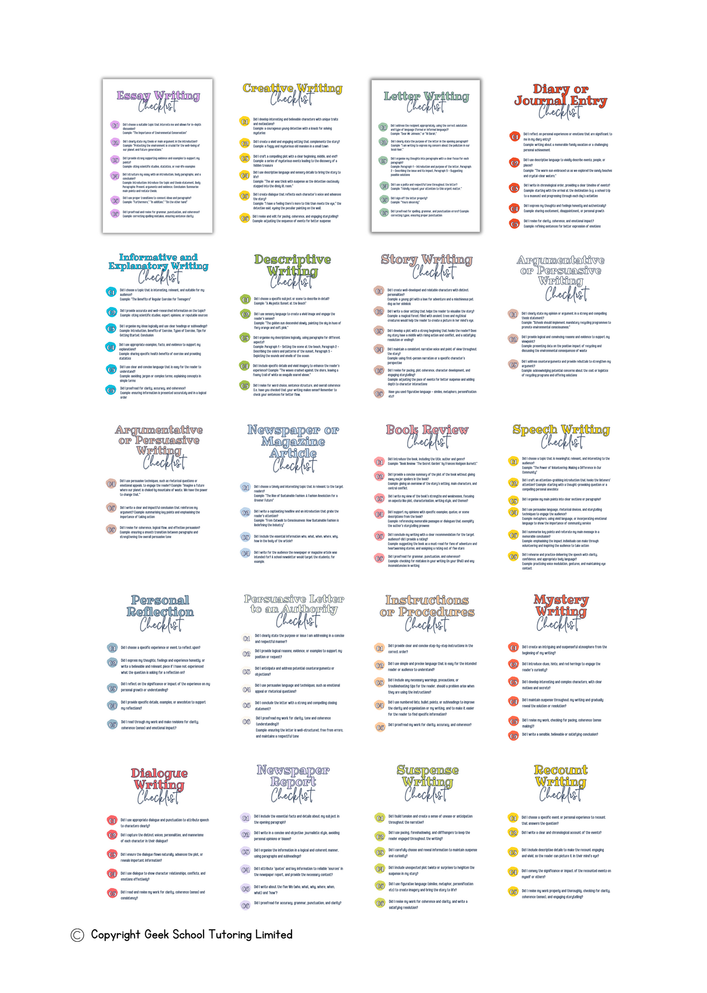 20 Writing Prompt Checklist (Cheat Sheet) Bundle | Writing Prompts | Printable Writing Prompt Checklist