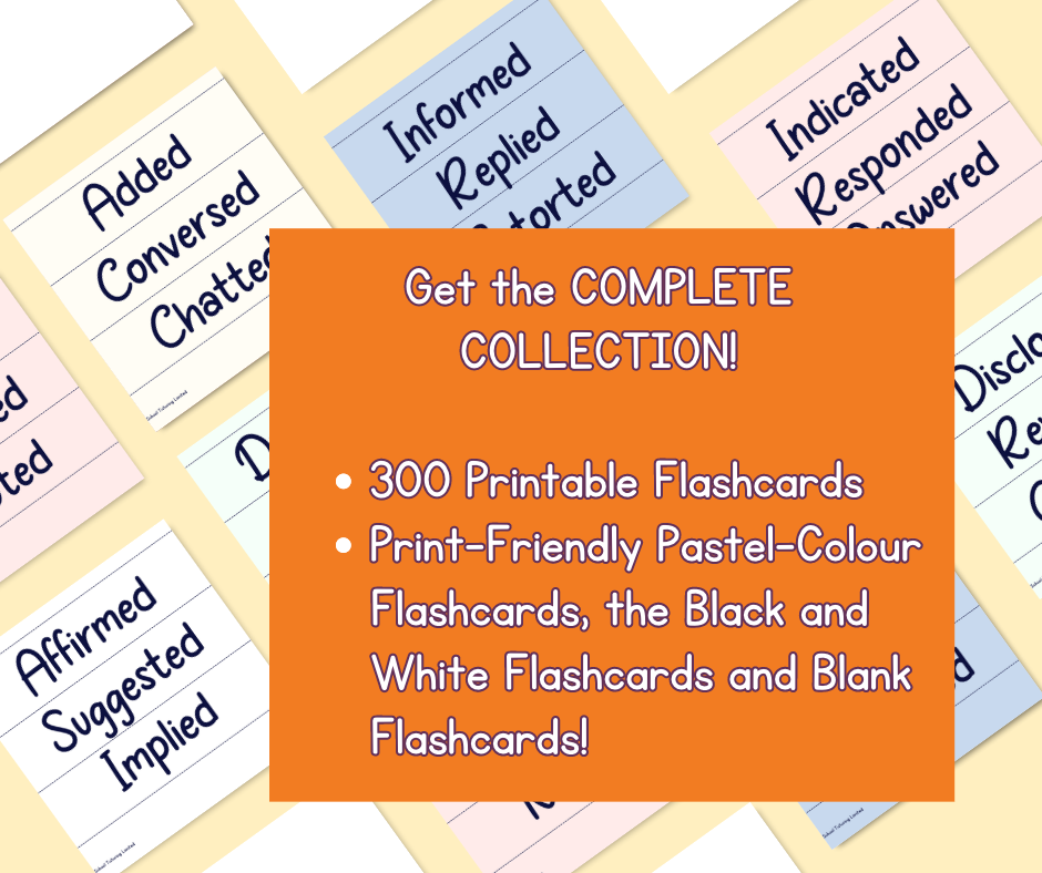 100 Ways to Say 'Said' Flashcard Bundle in Pastels, Black and White and Blank Flashcards| Flashcard Printable | Synonyms | English Spelling | Vocabulary Printables | Teacher Printables