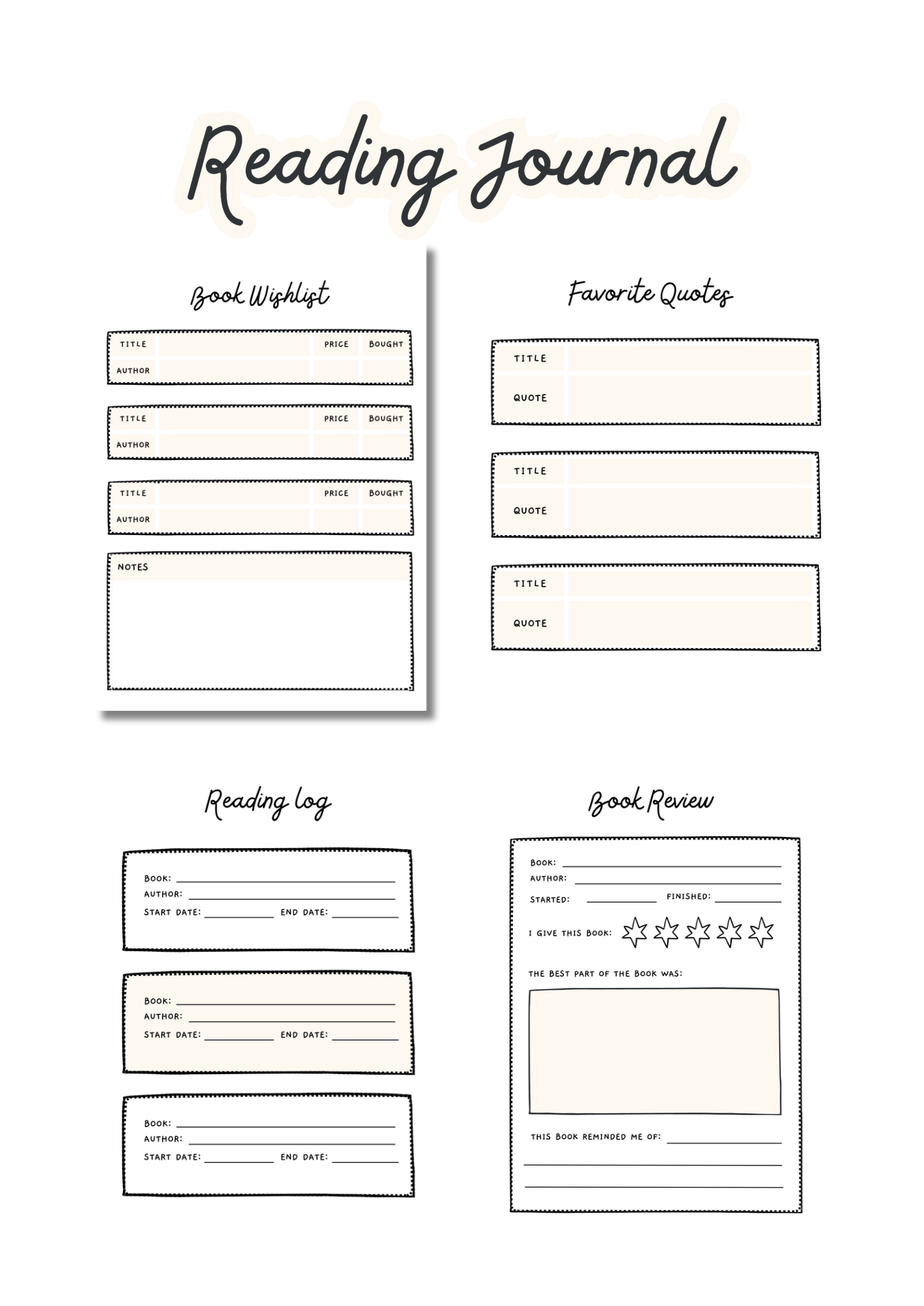 Reading Journal Printable | Printable Reading Journal | A4 Reading Journal