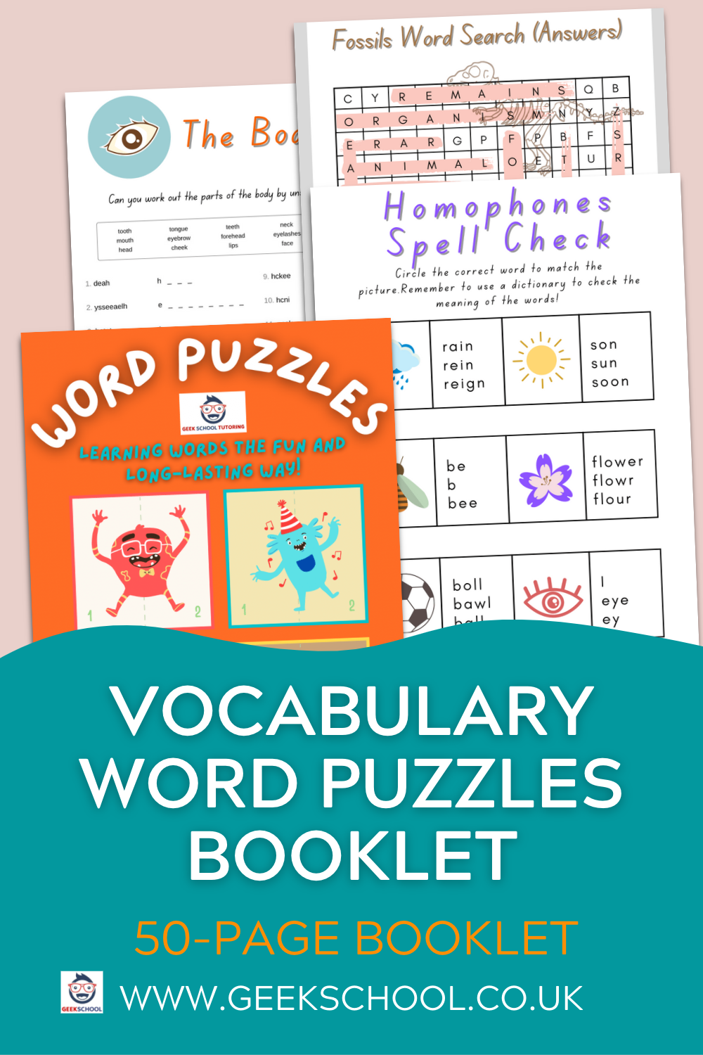 Word Puzzles 1: Vocabulary and Spelling 50-Page Bumper Pack Downloadble PDF Booklet