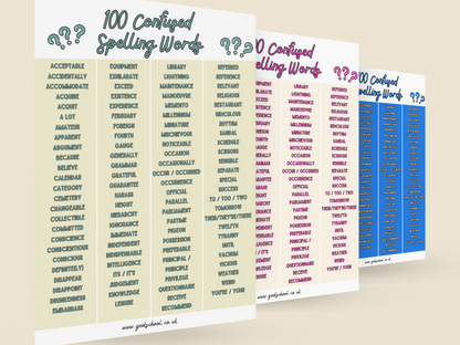 100 Confused Spelling Words | Spelling Printable | Vocabulary Printable | Classroom Decor | Teacher Resources