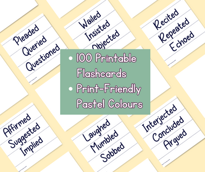 100 Ways to Say 'Said' Flashcard Bundle | Flashcard Printable | Synonyms | English Spelling | Vocabulary Printables | Teacher Printables