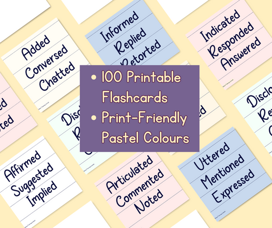 100 Ways to Say 'Said' Flashcard Bundle | Flashcard Printable | Synonyms | English Spelling | Vocabulary Printables | Teacher Printables