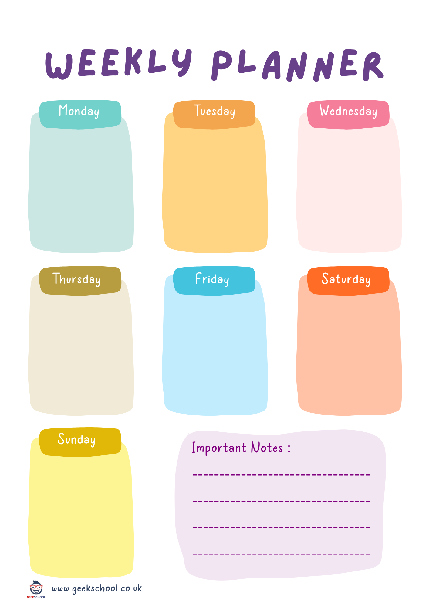 Cute Weekly Planner Printable | Weekly Schedule | School Schedule | Weekly Planner