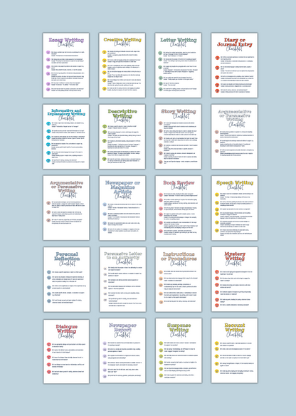20 Writing Prompt Checklist (Cheat Sheet) Bundle | Writing Prompts | Printable Writing Prompt Checklist