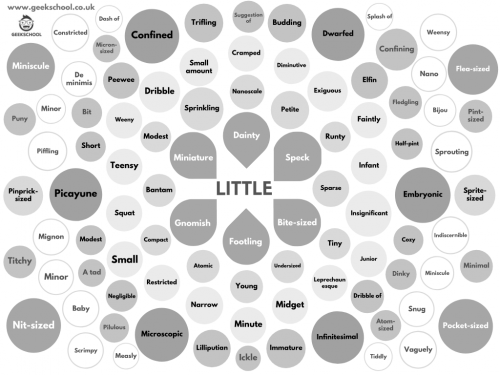 100 ways to say 'little' vocabulary poster pdf black and white