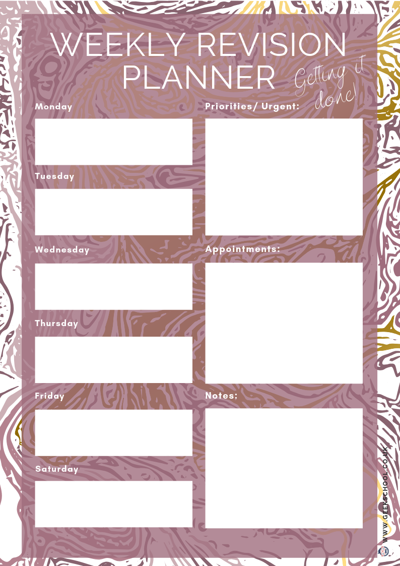 Student Revision Planner Bundle in Gold and Purple Marble Effect | Daily, Weekly and Monthly School and College Organiser | Digital Download