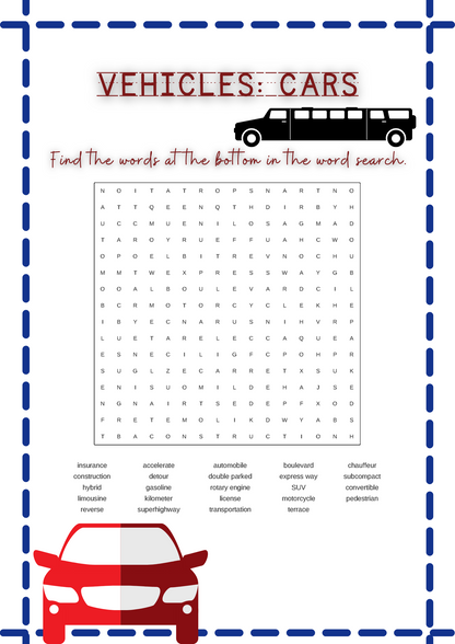 SATs and 11 Plus Vocabulary Builder (Transportation and Vehicle Words) Workbook - Instant Download